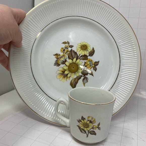 Six Royal Warwick Sunflower tea cups England sunflower print on white - Picture 11 of 11